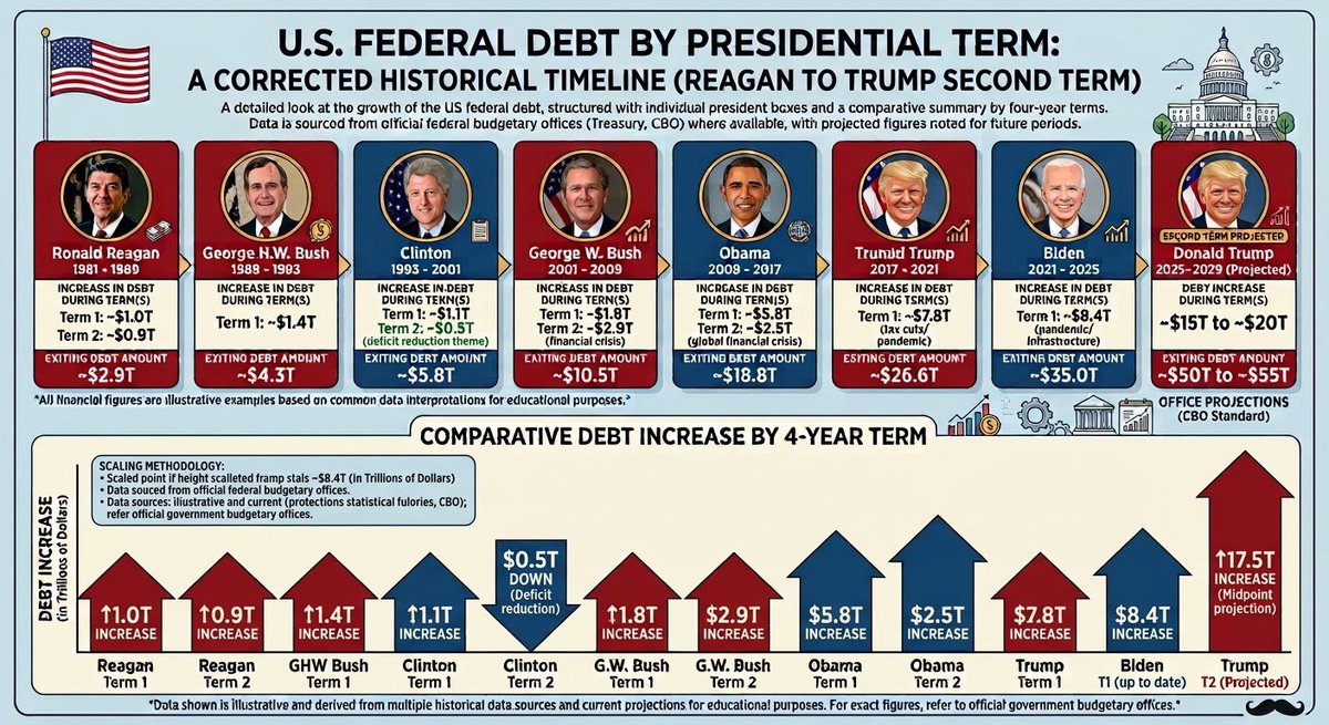 PWStephenClark's tweet photo. @pmitton1 @atrupar Trump is projected to add more debt than all other presidents combined.

Generational debt created by a man that is stealing generational wealth. https://t.co/jm5FH2dtWf