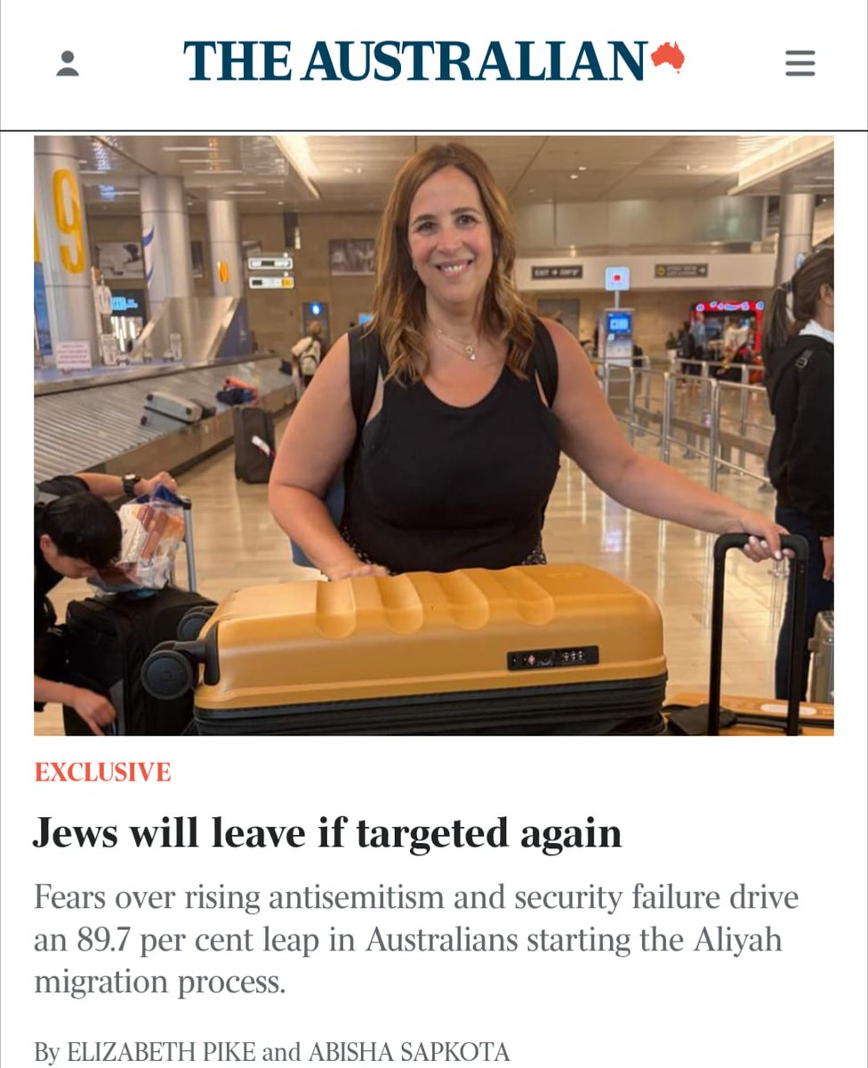 AustralianJA's tweet photo. 90% SURGE IN AUSTRALIAN ALIYAH FILES 🇦🇺🇮🇱

Newly released statistics show that Australia recorded the largest increase in people opening Aliyah files of any country in the world.

The number surged 89.7%, from 311 to 590, between 23 September 2025 and 3 September 2026.

AJA President Robert Gregory said:

“Over the past 12 months, I have spoken to dozens of Jewish Australians who are either in the process of moving to Israel or seriously considering it. Many are among Australia’s most productive citizens.

When there is a sudden surge in Australians choosing to emigrate to a country that has been at war for several years, it should prompt serious soul-searching about the state of our own country and the policies of the government that has presided over this surge.

The figures are astounding. The number of Australians opening immigration files to move to Israel has almost doubled in a year.

This should have been an important issue for the Royal Commission on Antisemitism and Social Cohesion to examine. The Commission should have heard directly from Australians who have already left and those preparing to do so.

I believe that was a significant missed opportunity to understand what is driving Australian Jews to contemplate leaving the country they call home.”