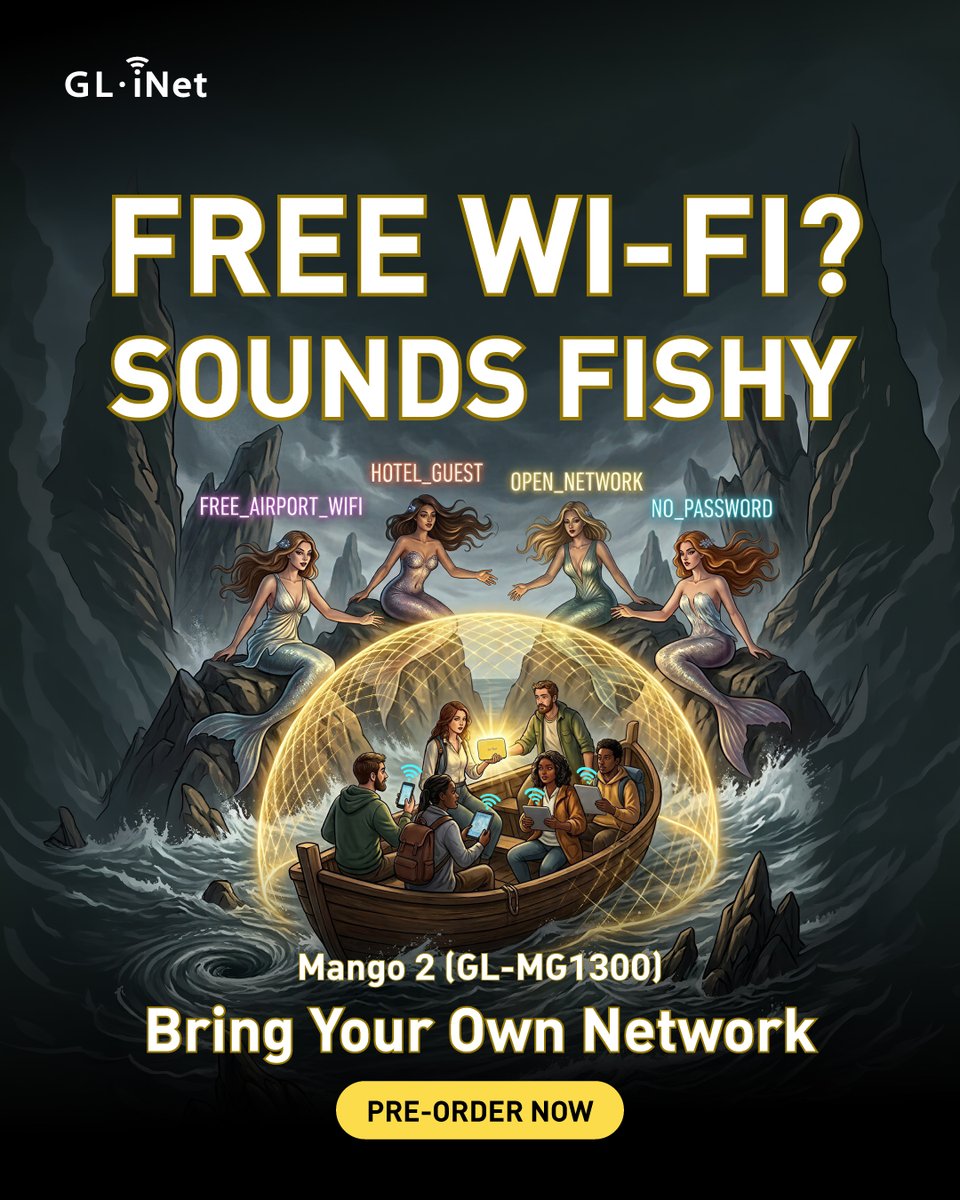 GLiNetWiFi's tweet photo. The digital world is full of temptations. Stay safe behind your own network shield. 🛡️⚡
Sail securely with Mango 2🥭
👉 Pre-order now: https://t.co/4FlXsLo4Yq
*Not available in the U.S. until further notice.
#CyberSecurity #TravelRouter #DigitalOdyssey #Mango2 #GLiNet #SecureConnection #PublicWiFi #VPNRouter