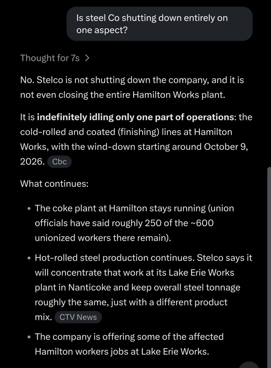 gator_gum's tweet photo. Here's how to spread misinformation.
Ryan says "Stelco Steel" announced their shutting down indefinitely.
But, that's absolutely not true.
They are temporarily pausing one aspect of the operation.
Overall output will remain the same, just with a different product mix.
The impacted workers are being offered employment at the other plant.