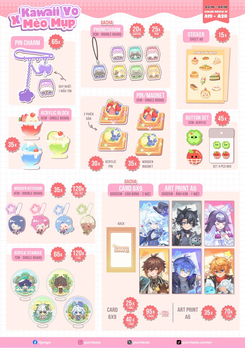 purrlazie's tweet photo. [❤️ &amp;🔁 are greatly appreciated!!!]

Hi friends! I'll be at Cofi17. Here is my sample. 
If you'd like to pre-order something you can just dm me (only for pick-up) see you guys soon!

🌷Booth [Kawaii Yo x Mèo Mụp] A19-20
🌷03-04 Oct
 #colorfiesta17 #cofi17 #GenshinImpact https://t.co/T4Cev5PNRC