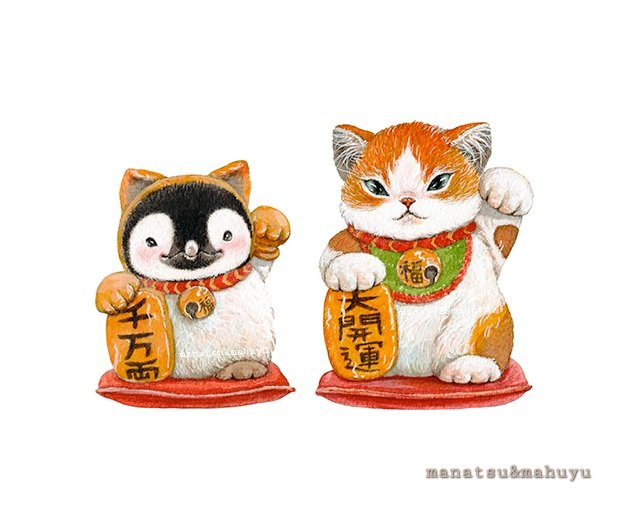 midsummer_02jp's tweet photo. 今日9月29日は　#招き猫の日🐾

「来る（9）福（29）」の語呂合わせから生まれた日だそうです。

みなさんのもとにも、たくさんの福がやってきますように😸🐧

#招き猫 #猫 #イラスト https://t.co/YxuVQZ77mn