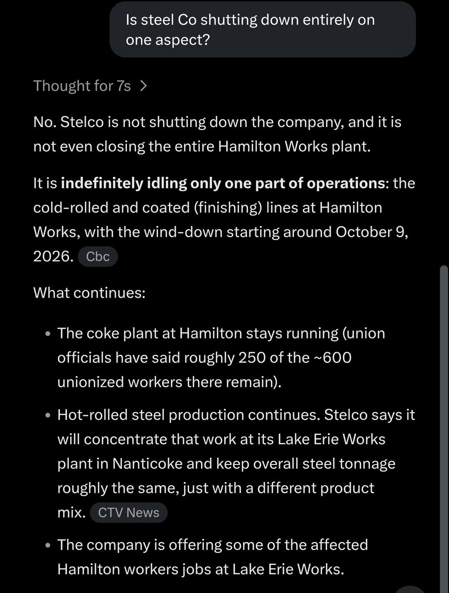gator_gum's tweet photo. Here's how to spread misinformation.
Mario says "Stelco Steel is in survival mode"
But, that's absolutely not true.
They are temporarily pausing one aspect of the operation.
Overall output will remain the same, just with a different product mix.
The impacted workers are being offered employment at the other plant.