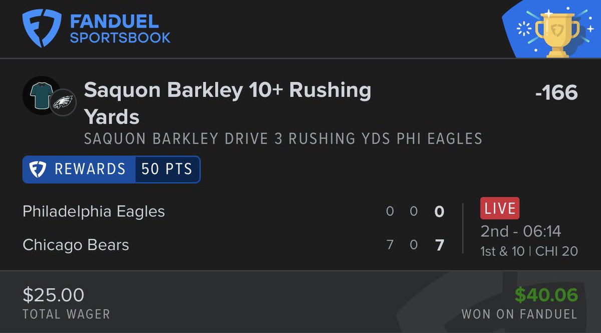 TylerAshe24's tweet photo. Special thank you to @saquon 

Join @ThePrimoBets Discord for live plays! 

#FanDuel #MNF #Gambling𝕏 https://t.co/A5lBMD0a6k