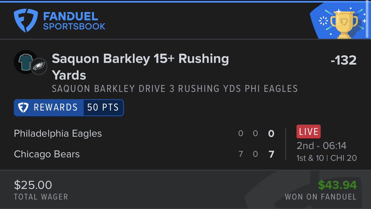 TylerAshe24's tweet photo. Special thank you to @saquon 

Join @ThePrimoBets Discord for live plays! 

#FanDuel #MNF #Gambling𝕏 https://t.co/A5lBMD0a6k