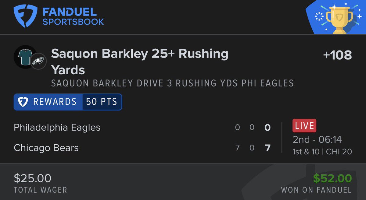 TylerAshe24's tweet photo. Special thank you to @saquon 

Join @ThePrimoBets Discord for live plays! 

#FanDuel #MNF #Gambling𝕏 https://t.co/A5lBMD0a6k
