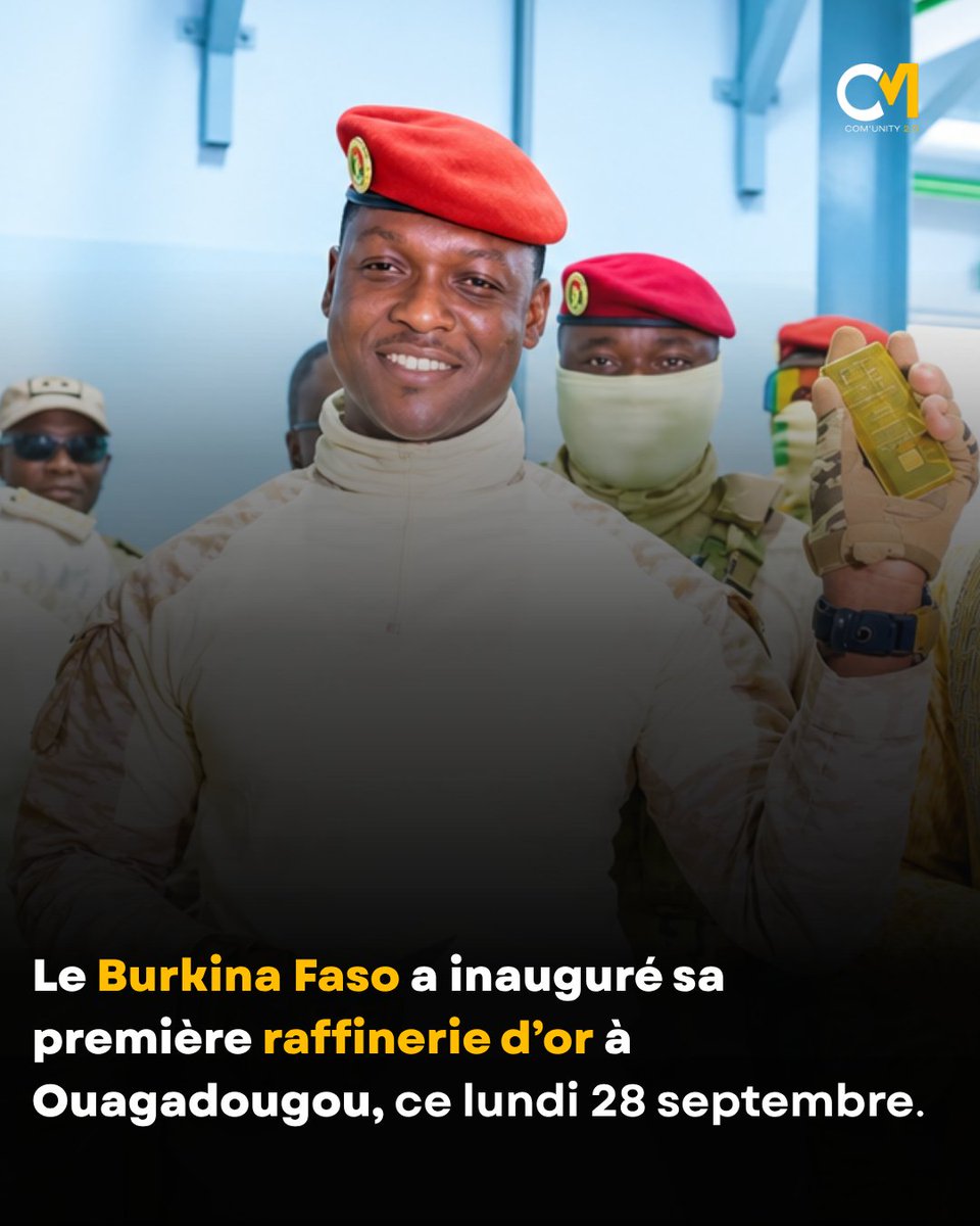 Comunityreel's tweet photo. Le Burkina Faso a inauguré sa première raffinerie d’or à Ouagadougou, ce lundi 28 septembre.
#BurkinaFaso #Or #Raffinerie #RAFFINORBF https://t.co/12ut8CmiYP