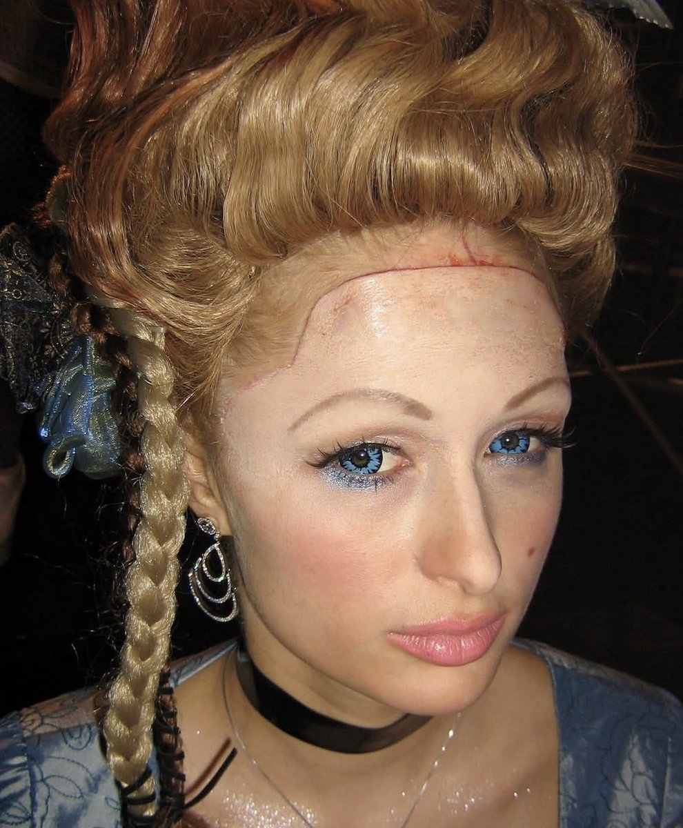 lindsayslung's tweet photo. paris hilton’s closeups by makeup artist maribeth knezev from darren lynn bousman's 2008 cult classic 'repo! the genetic opera'. https://t.co/WnJJuptLF3