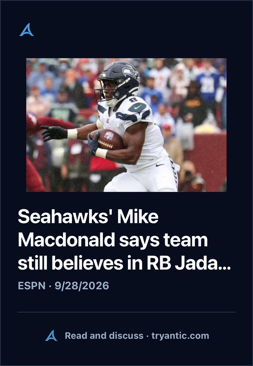 joinantic's tweet photo. Seahawks' Mike Macdonald says team still believes in RB Jadarian Price
Read and discuss on Antic
https://t.co/xlqETj7mEA right https://t.co/FzeZZl0TeA