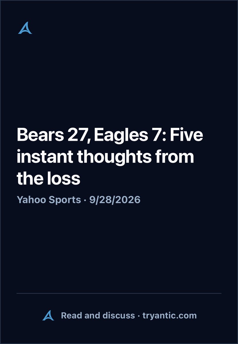 joinantic's tweet photo. Bears 27, Eagles 7: Five instant thoughts from the loss
Read and discuss on Antic
https://t.co/fkz5TEIilC https://t.co/f53pg2yaix