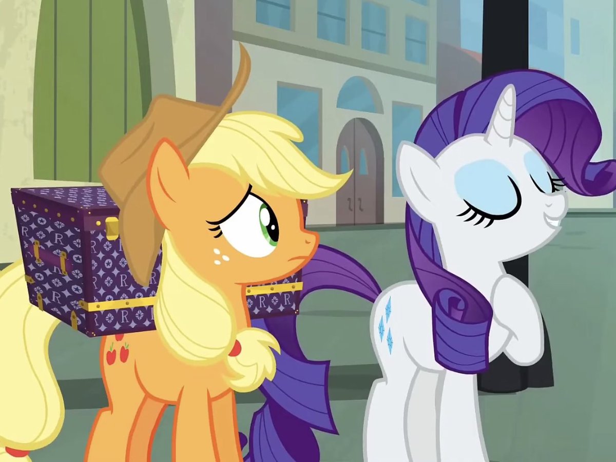 rarijackin's tweet photo. applejack carrying her gf’s suitcase AND her gf herself during their little trip to manehattan #rarijack https://t.co/W3wnGZSyDO