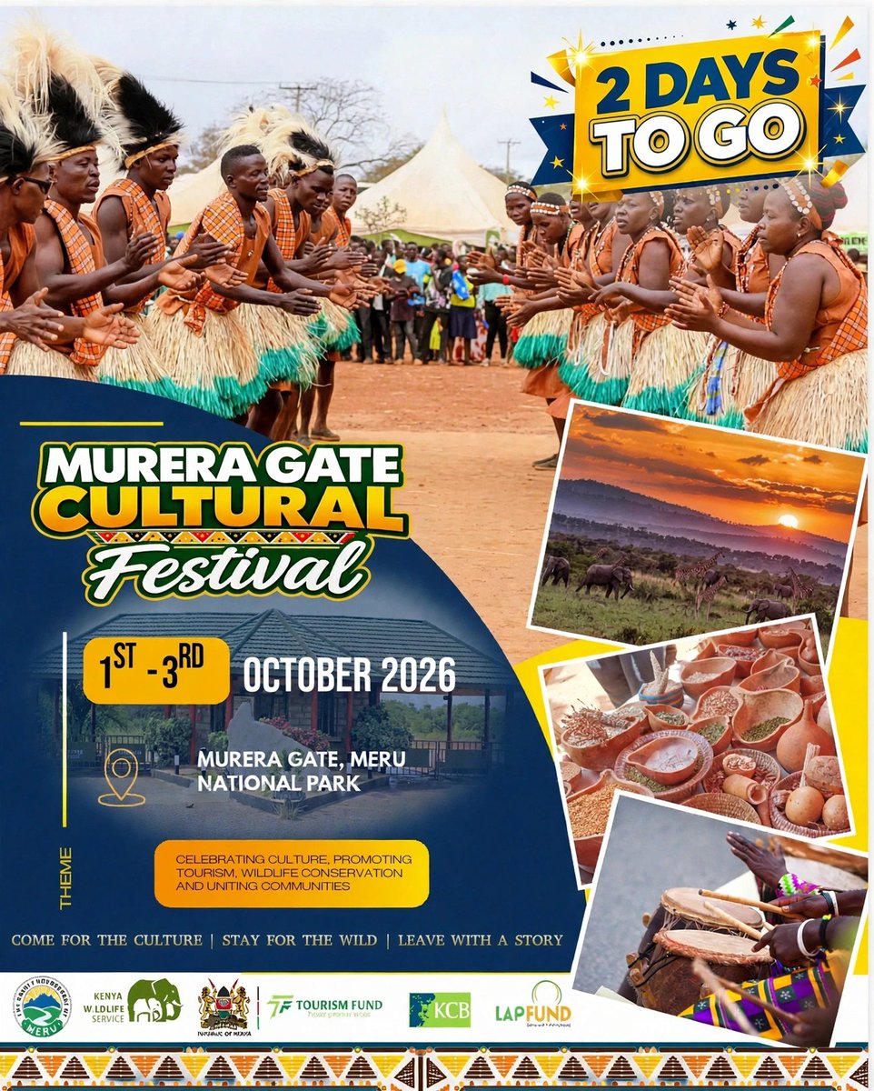 Meru_county's tweet photo. 2 DAYS TO GO!
 Murera Gate Festival, 1st-3rd Oct, Meru National Park. Are you ready?  #MureraGateFestival2026
#TwendeMurera https://t.co/RxtVSbVoKS