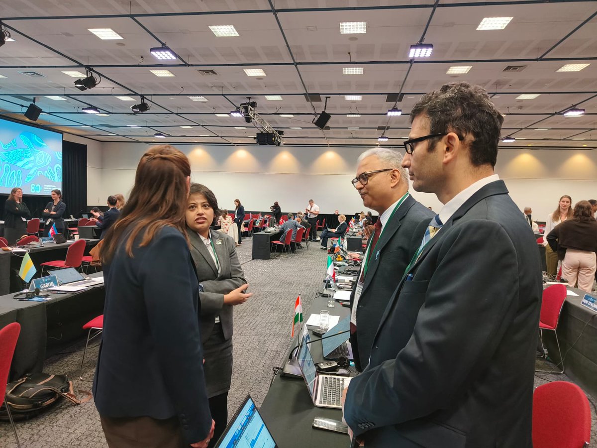 wii_india's tweet photo. India at the IWC in Hobart, Autralia, is strengthening its conservation commitment through international collaboration. Discussions with the IWC Secretariat and global experts focus on capacity building, standardised guidelines, sharing India’s conservation experience, and bringing global expertise together to advance science-based cetacean conservation 

@wii_india @moefcc @rameshpandeyifs @V_kolipakam 
@CAMPA_Dolphin @iwc_int  #IWC70