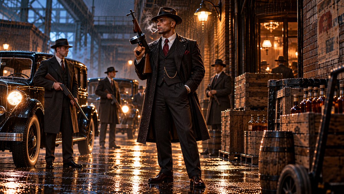 Splinter737's tweet photo. Rain slicks the alley as Splinter, The Prohibition Kingpin, stands beneath a flickering lamp, Tommy gun smoking, fedora low, empire built on bootleg whiskey and blood. The night hums with danger, deals, and defiance.
#EpicScene #ProhibitionEra #SplinterSaga #GangsterArt https://t.co/KdLHvM8paT