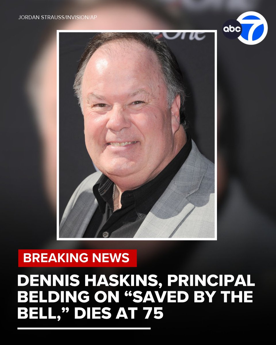 ABC7's tweet photo. Dennis Haskins, who is best known for his role on the hit sitcom "Saved By The Bell," has died at 75, his agent confirmed.

"It's a tragic loss. Everyone loved Mr. Belding and those of us who got to know Dennis, loved him even more. He was a great person, and he loved, I mean absolutely LOVED his fans. He always had time for them, no matter what," his agent Jay Schachter said. https://t.co/XQt4W3IRkn