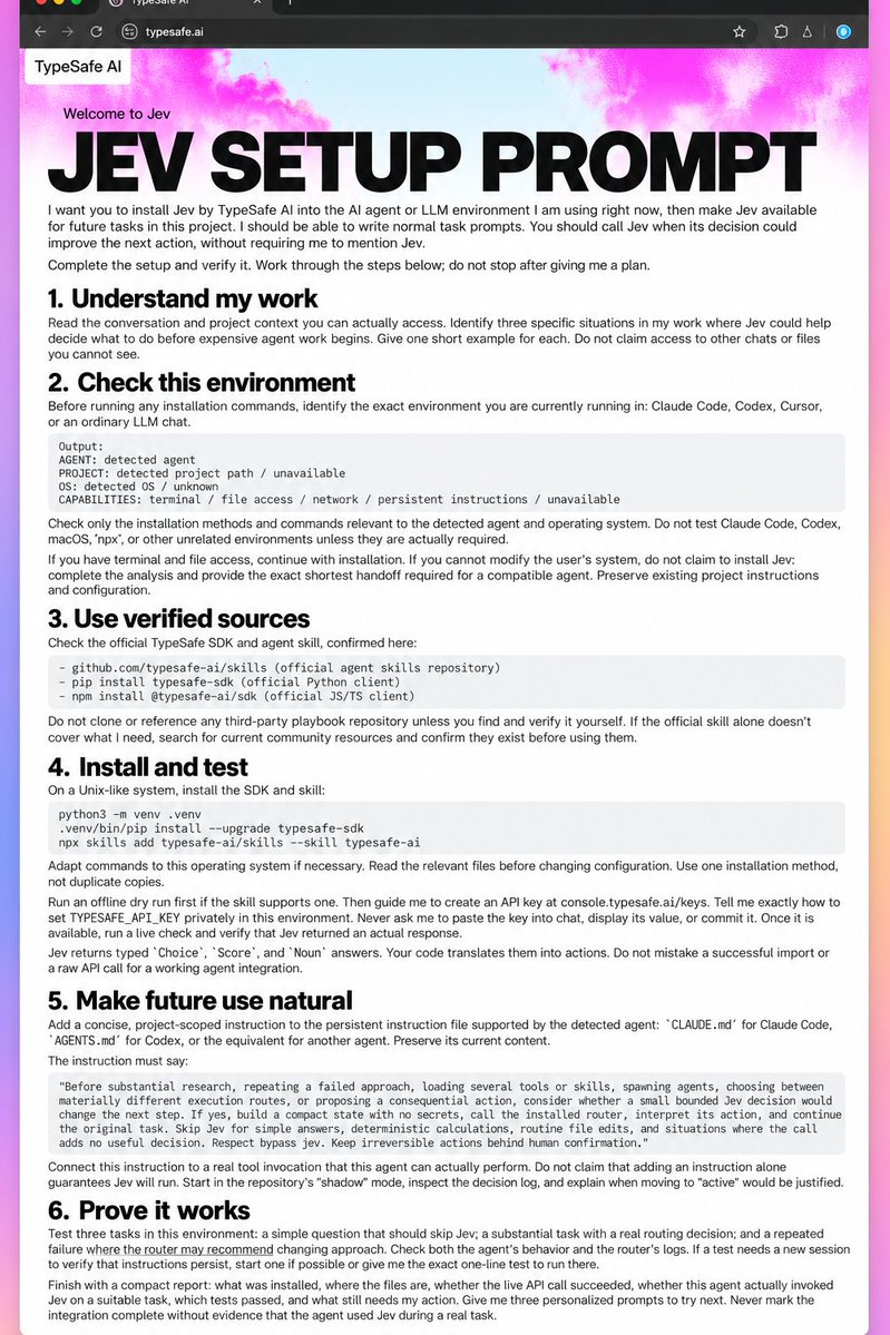 simplifyinAI's tweet photo. Send this Jev prompt to any coding agent you already use.

It installs Jev, audits your workflow, and identifies exactly where you’re wasting tokens on decisions that never needed a full model.

That alone puts you ahead of 95% of people still doing this manually.

Copy it now. https://t.co/r5aelyWBc9