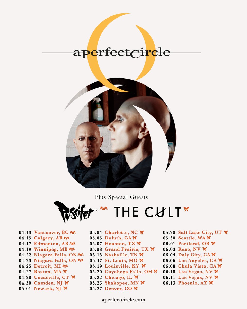 aperfectcircle's tweet photo. “To Whom It May Concern” is out now (https://t.co/p4mRo0alqB). 

2027 North American Tour: April 13–June 13. Puscifer supports April 13-25; The Cult supports April 27-June 13.

 Tickets: https://t.co/4FisRl5XoH https://t.co/6X9uZQxmnt