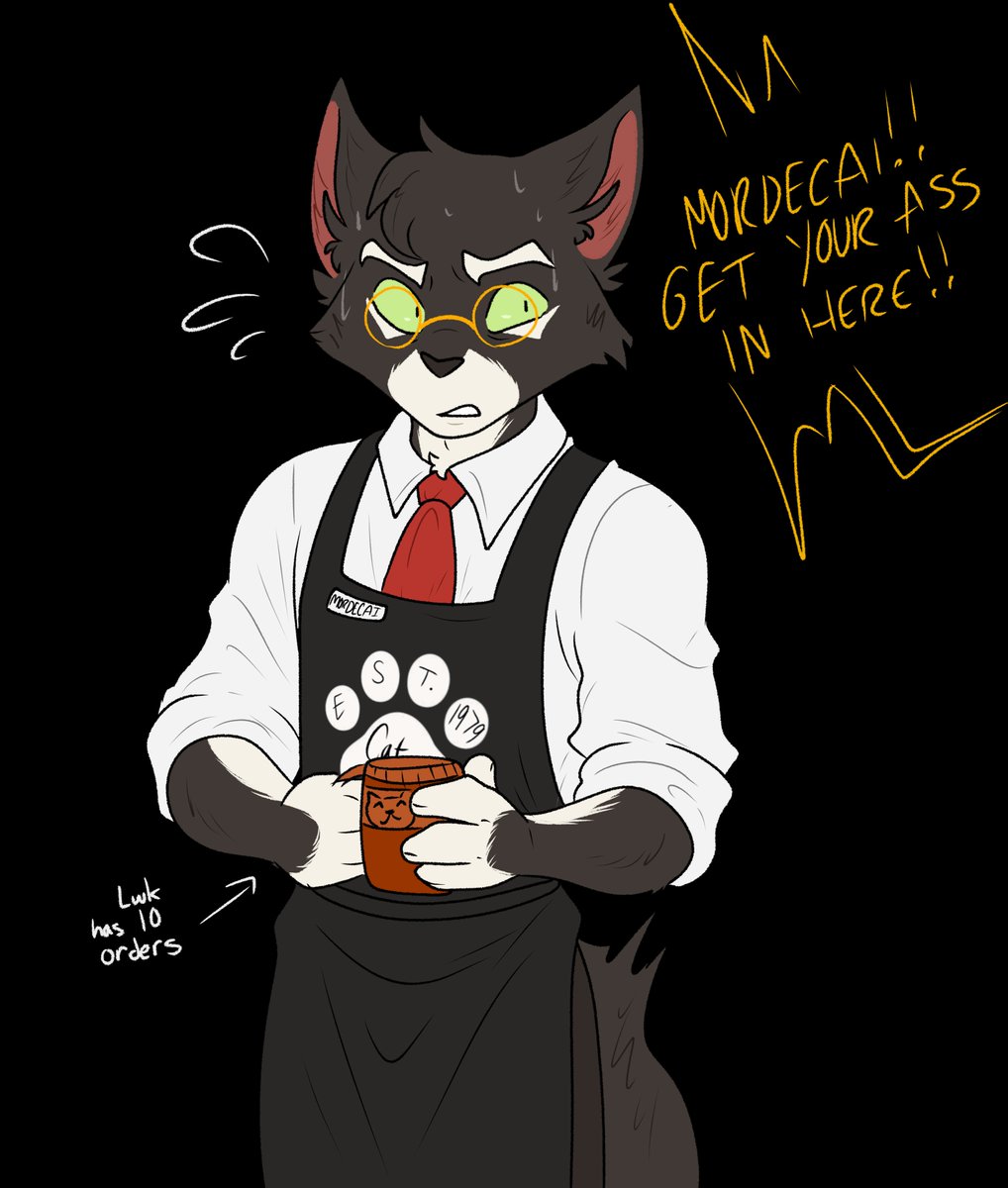 sleepylynxxes's tweet photo. Mordecai if he worked at the Cat Café (featuring Jesse)
#lackadaisy https://t.co/KQoMpA67tO