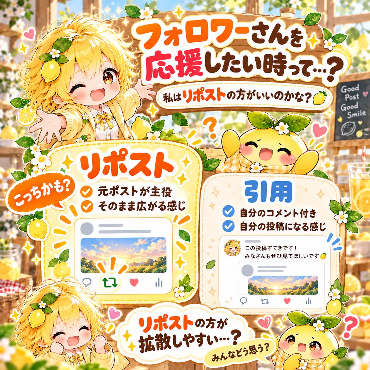 lemon_ai_life's tweet photo. リポストで応援あってる！？

引用だとそのポストは
自分のになっちゃうから
リポストの方が拡散するかなって思ってるだけどあってるかな？？ https://t.co/Zh6nOEkuTc
