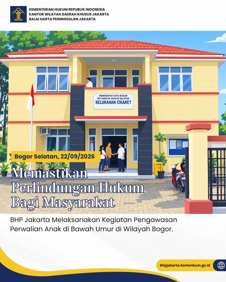 JakartaBhp's tweet photo. Hallo #SobatBHP

Selasa (22/09), BHP Jakarta melaksanakan pengawasan perwalian anak di bawah umur di wilayah Bogor Selatan. Kegiatan diawali dengan koordinasi bersama Kelurahan Cikaret, sekaligus memperkuat sinergi dalam pelayanan dan perlindungan hukum bagi masyarakat. 🤝

Tim kemudian mengunjungi kediaman wali untuk melaksanakan pengawasan serta menyerahkan Surat Pengawasan Perwalian kepada wali.

Melalui kegiatan ini, BHP Jakarta terus berkomitmen memastikan hak dan kepentingan keperdataan anak tetap terlindungi. 💙

✨ Karena melindungi hak anak adalah tanggung jawab kita bersama.

Mari ikut berkolaborasi untuk menciptakan lingkungan yang lebih peduli terhadap perlindungan hak anak!

#BHPJakarta #KemenkumRI #KanwilKemenkumDKJakarta #Perwalian