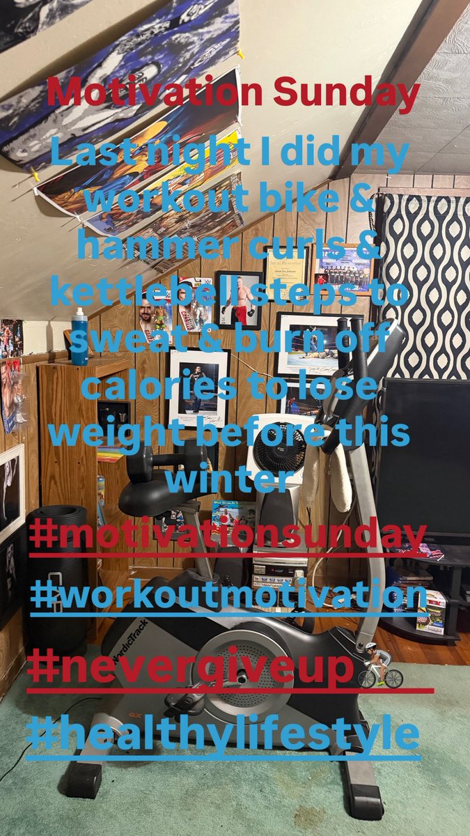 johnson_aa98966's tweet photo. Motivation Sunday workout last night was the bike & hammer curls & kettlebell steps to sweat & burn off calories to lose weight before this winter. #motivationsunday #workoutmotivation #nevergiveup🚴🏽 #healthylifestyle. https://t.co/CXkioCk5tC