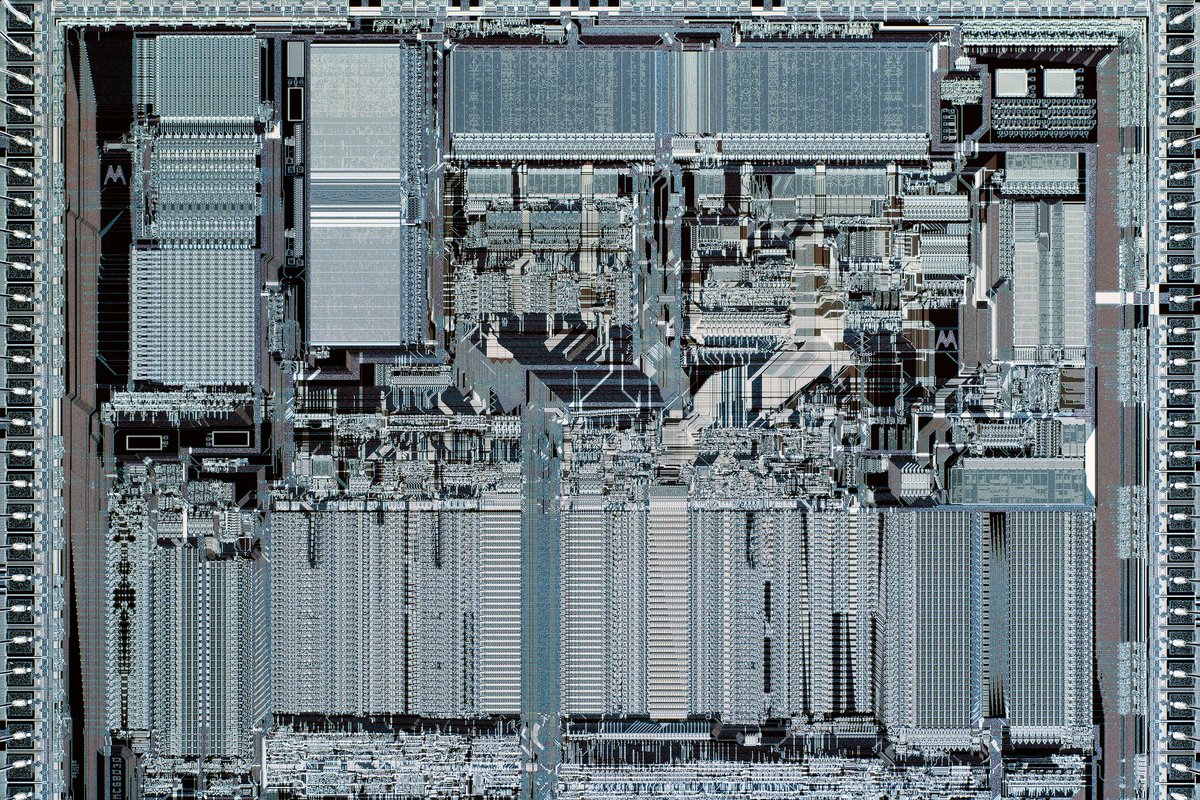 NorthBranchCo's tweet photo. ~40x zoom of a 7B-Intel80186 chip