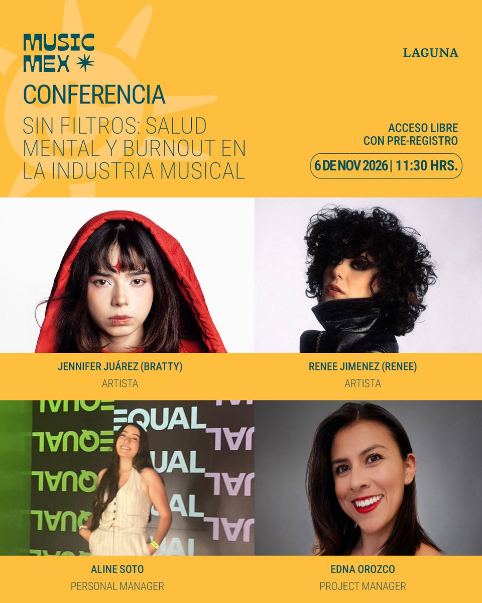 musicmexcdmx's tweet photo. Detrás de una carrera musical también hay presión, desgaste y momentos de pausa

Salud Mental y Burnout en la industria musical 🧠

Adquiere tu Pase de Delegado para tener acceso a todos los paneles tanto gratuitos como privados 🎟️

🔗 Consigue el tuyo en https://t.co/FYQWfEYrqa https://t.co/wFQKNCKr9x