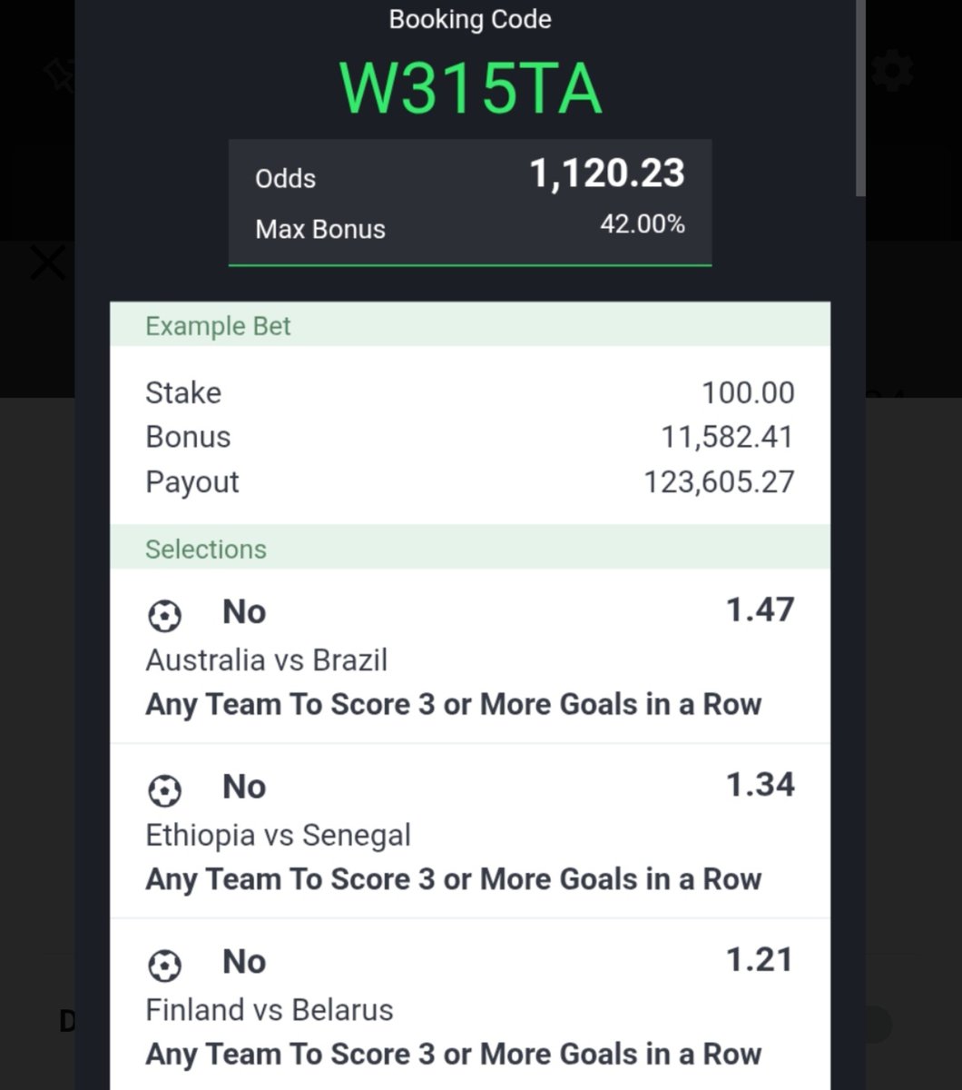 kylian_keith's tweet photo. Any team to score 3 goals in a row, NO✅🎯

1100 odds✅

Sportybet Code: W315TA

Boomluck 💚 
Join Tg for more winning  odds👇💰 https://t.co/Ln1Z6E1YlE https://t.co/165pUeI8yb