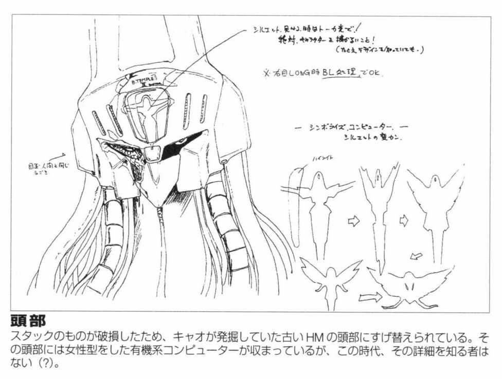 hitasuraeiga's tweet photo. エルガイムMk-Ⅱの頭部はブラッド・テンプルNo.3の頭部を移植したもので、その額に浮かび上がっているのは「ファティマ」と呼ばれる人造人間（ヘビーメタルを制御する有機系コンピューター）のシルエットです（この設定は富野監督が拒否したため本編では使用されなかった） https://t.co/mWl5lXQmgL