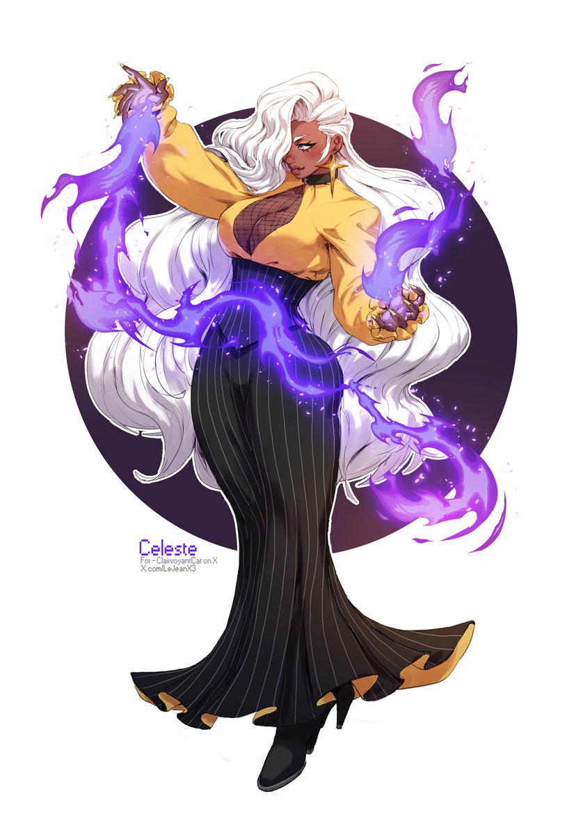 LeJeanX3's tweet photo. Commission for @Clairvoyant_Cat 

"The soft-spoken chef of the Wonderland Pirates, Celeste is a gentle, motherly anchor for the crew and a devoted partner to Valentina. Beneath her quiet, empathetic demeanor lies the rare bloodline of her Lunarian father, King. Though she prefers peace, any threat to her crew unleashes her latent power, turning the gentle chef into a fierce and radiant protector."