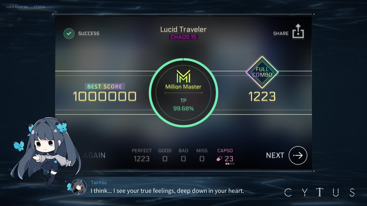Santylolcat_'s tweet photo. Lucid Traveler (Chaos 15) MM | 99.68% TP
Fun chart, but the ending is a huge difficulty spike
#cytus2 https://t.co/X1uy3QxKo0