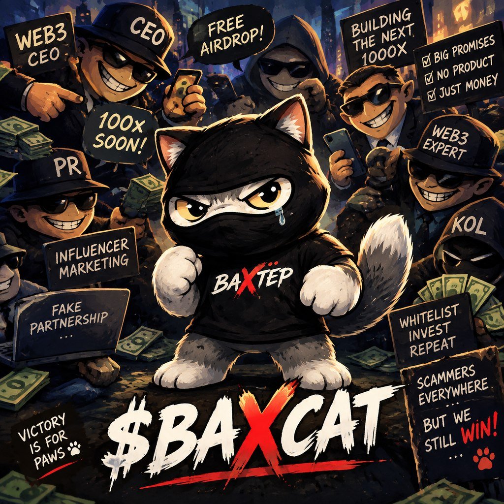 baxcats's tweet photo. $BAXCAT doesn't give up 🐾

Surrounded by scammers: fake Web3 CEOs and phony PRs. Lying for money. Welcome to the complex world of crypto.

But we don't back down. Victory will belong to the paws! 🐾

$BAXCAT #memecoin #Web3 #BAXCAT #Solana #pumpfun https://t.co/Zou6efsOPI