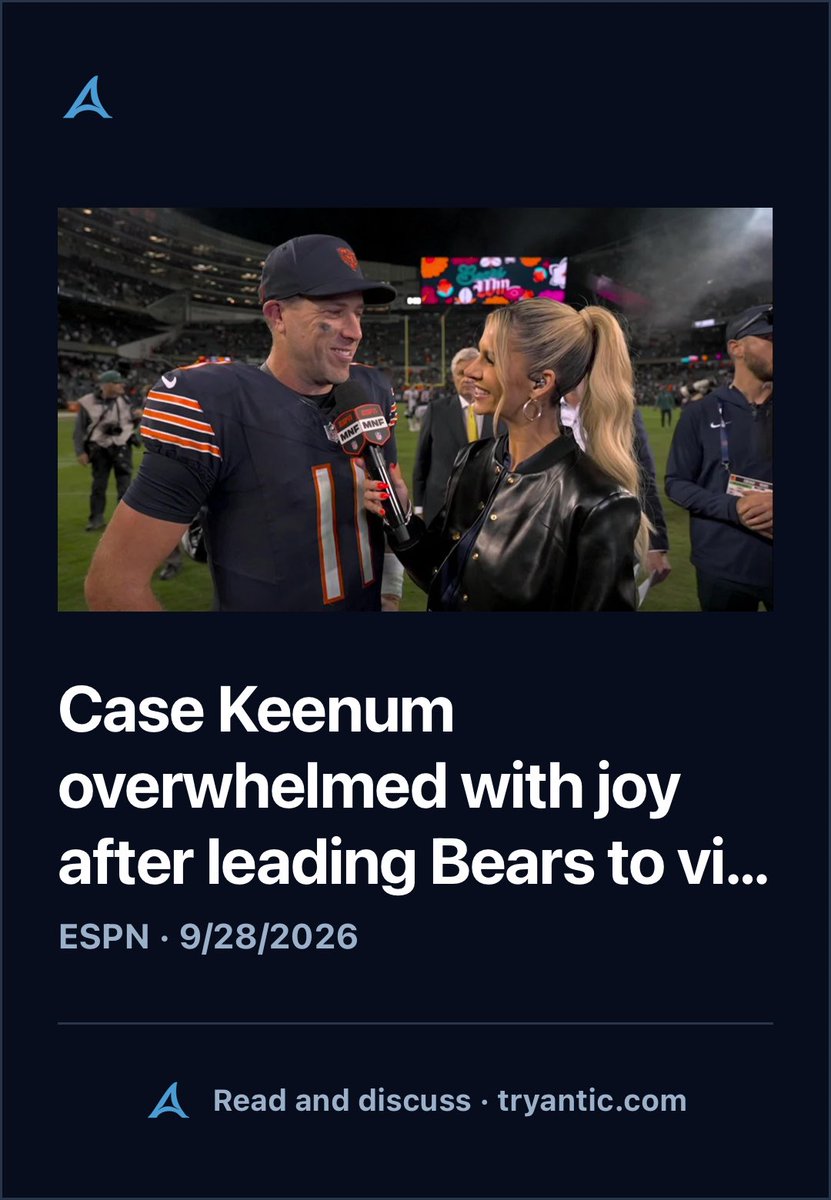 joinantic's tweet photo. Case Keenum overwhelmed with joy after leading Bears to victory
Read and discuss on Antic
https://t.co/mfspCSfFJt https://t.co/gowKisRrWE