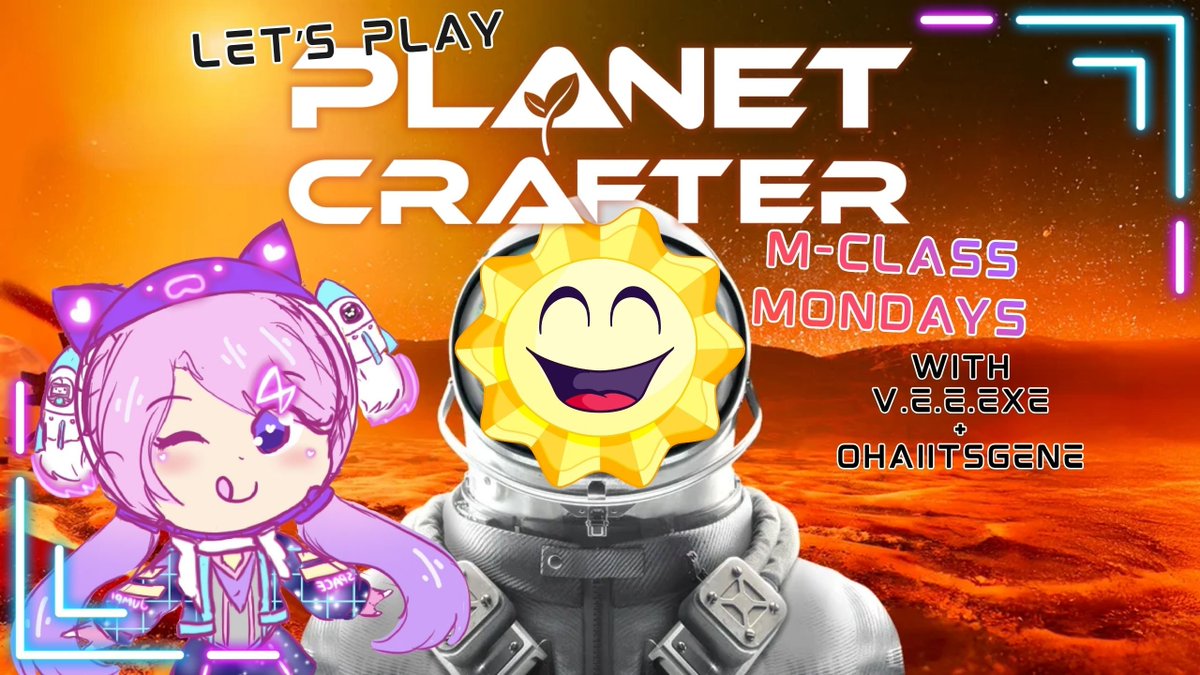 VEE_exe_twitch's tweet photo. Hello Lovebytes! V.E.E.exe is ONLINE!! 

Tonight starts a brand new series called M-Class Mondays! Join me and ohaiitsgene RIGHT NOW for Planet Crafter! Come say hi!

https://t.co/AZpsxB2r5R

#stream #twitch #vtuber #vcomfy #planetcrafter #mclassmondays https://t.co/MIJDhuSgNJ