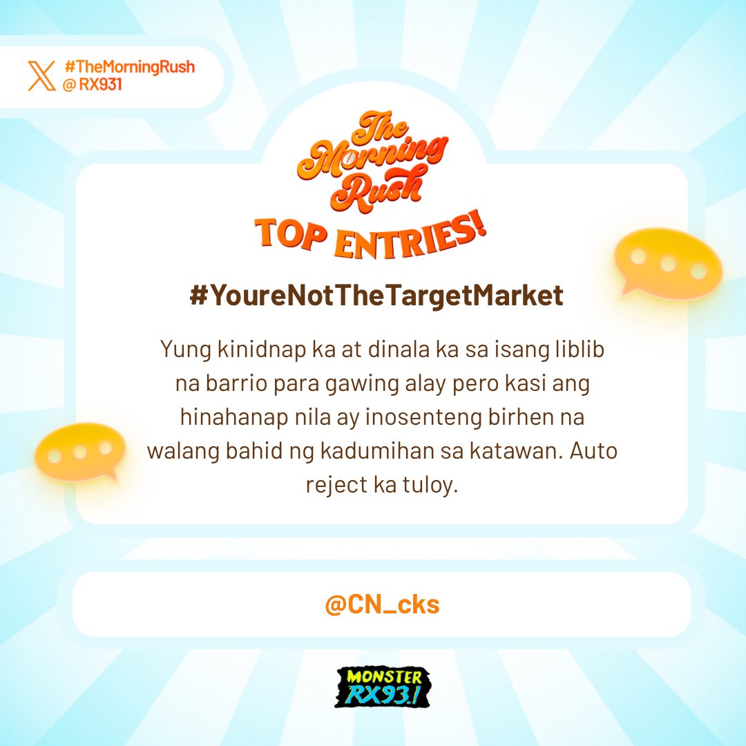 RX931's tweet photo. Top Entry: #YoureNotTheTargetMarket from @CN_cks #TheMorningRush https://t.co/ul7wJzSTdO