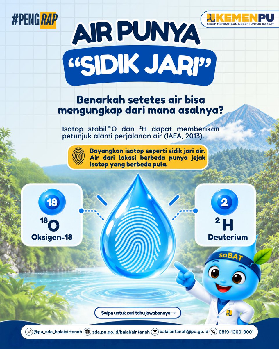 pu_sda_bat's tweet photo. Air Punya "Sidik Jari" Benarkah Setetes Air Bisa Mengungkap Dari Mana Asalnya?
🔗Selengkapnya di sini⬇️
https://t.co/JylLFqmWBd
#BalaiAirTanah
#PengembanganPenerapan
#Isotop
#MengelolaAirUntukNegeri #SigapMembangunNegeriUntukRakyat https://t.co/MMxU9FJnq8