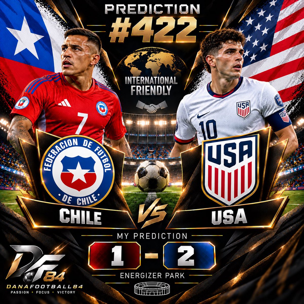danafootball84's tweet photo. 🎯 PREDICTION #422
🇨🇱 Chile 1–2 USA 🇺🇸

Backing USA to take it in a tight one. 🔥
🏟️ Energizer Park

@danafootball84 
#FootballPredictions #USA #Chile https://t.co/W9jN33jg3E
