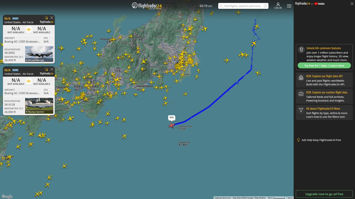 AIYeyENGDdJkjTr's tweet photo. Sept. 29, 2026
#Fairchild Air Force Base #Eielson Air Force Base #Misawa Air Base ==> #Okinawa Kadena Air Base
#NoCALLSIGN #AE025D USAF KC-135R Stratotanker
#NoCALLSIGN #AE0594 USAF KC-135R Stratotanker https://t.co/jKJmxQ6H7I