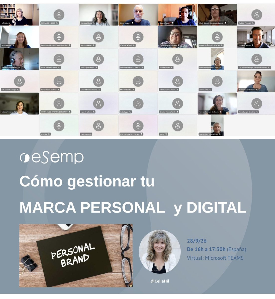 CeliaHil's tweet photo. A brillar!!! ✨
Un placer dar el curso de #MarcaPersonal para #eSemp - @Secot_  🥰

Espero que os ayude a conseguir vuestros objetivos.

#PersonalBranding #SECOT #CeliaHil https://t.co/YwAWs4p1DJ