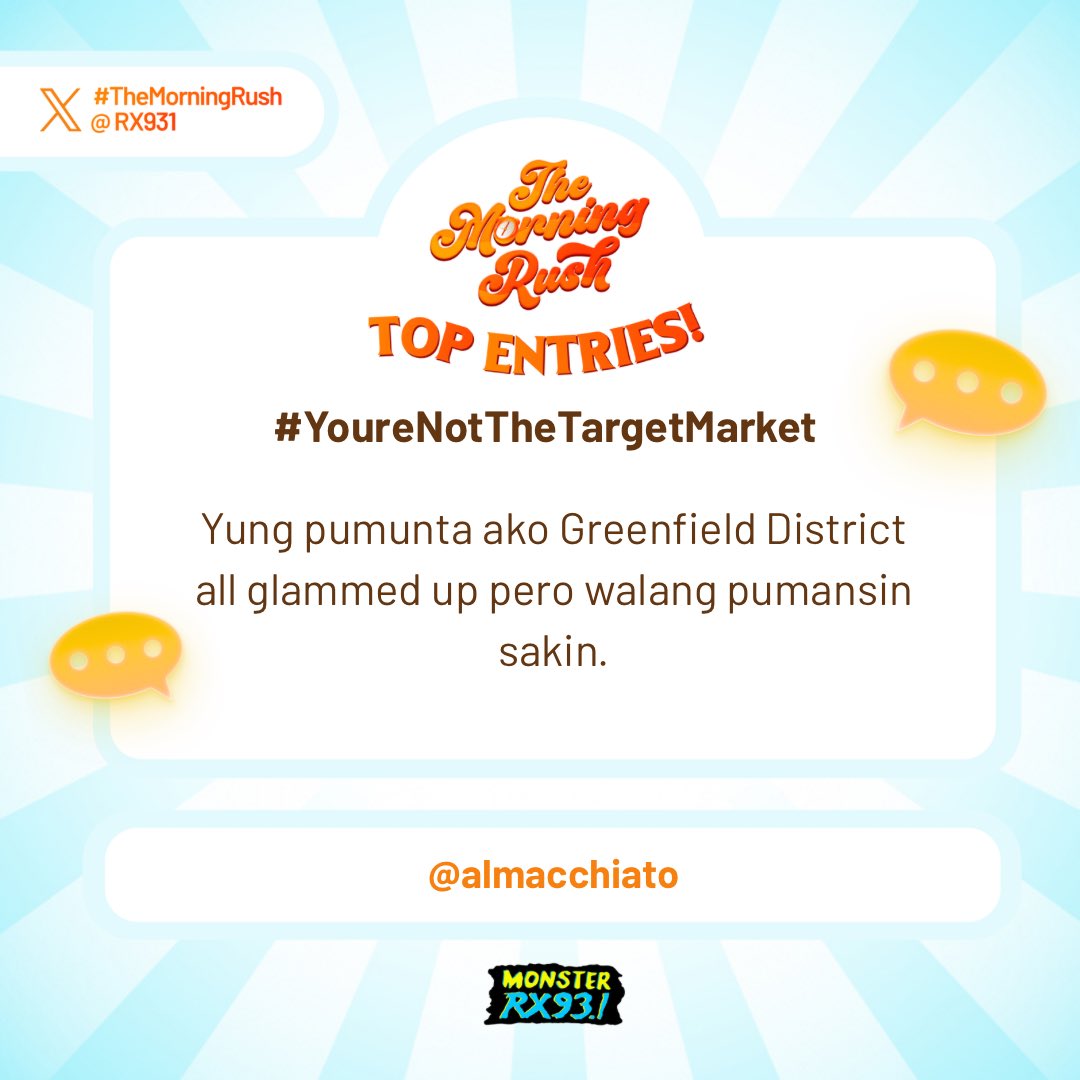 RX931's tweet photo. Top Entry: #YoureNotTheTargetMarket from @almacchiato #TheMorningRush https://t.co/Mf4KWNU16k
