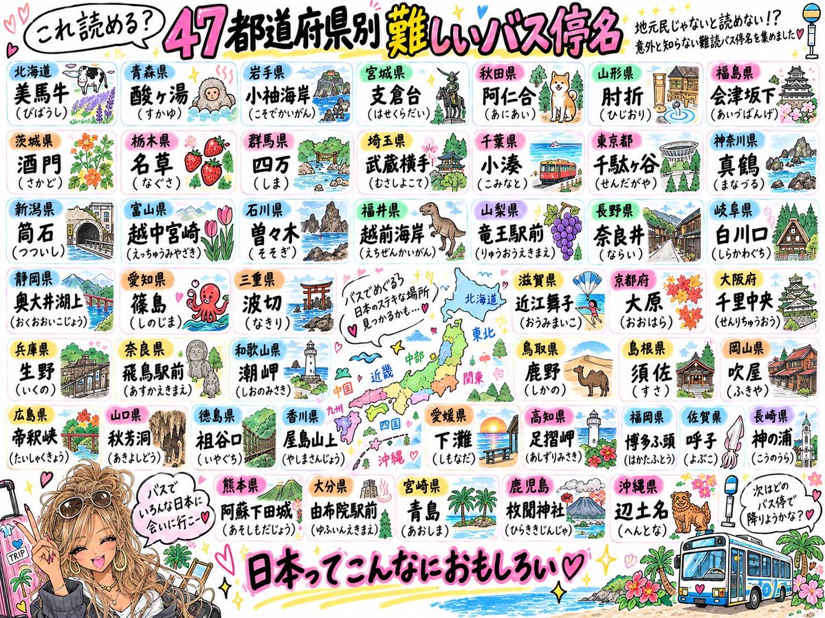 bkcusb's tweet photo. 47都道府県別　難しい駅名 https://t.co/hqOpciJRam