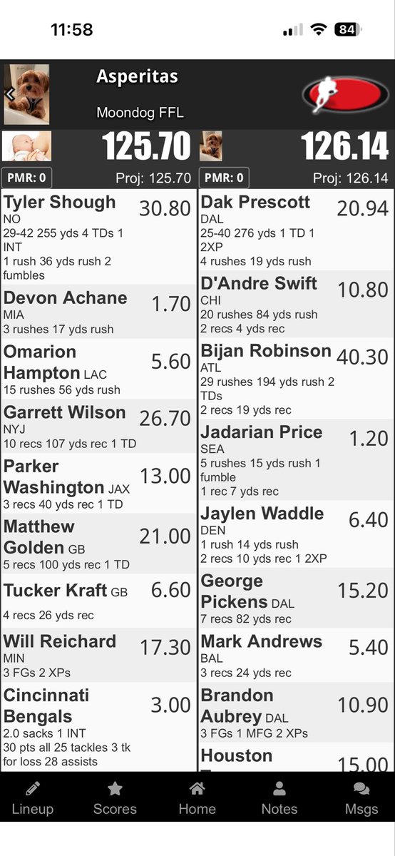ManUtdDevils13's tweet photo. @FantasyPros Swift’s 15 yard run at the end of the game helped me win! https://t.co/hE43JQEl9k