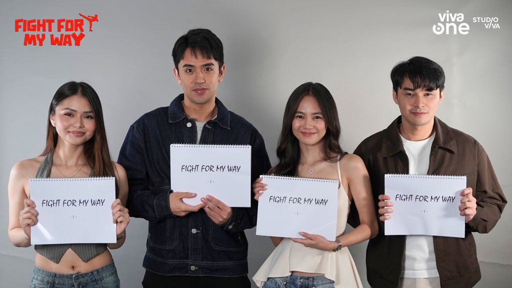 StudioVivaPH's tweet photo. THIS IS ONLY THE BEGINNING!! THE SCRIPTS ARE PREPARED AND THEY'RE READY TO FIGHT!! ✨

Ashtine Olviga, David Licauco, Aubrey Caraan, and Mccoy De Leon in the Korean Adaptation of FIGHT FOR MY WAY!!! 💛🥊

This November 20, only on Viva One.

#FightForMyWay
#FightForMyWayPH https://t.co/XPxzWEQ0nc