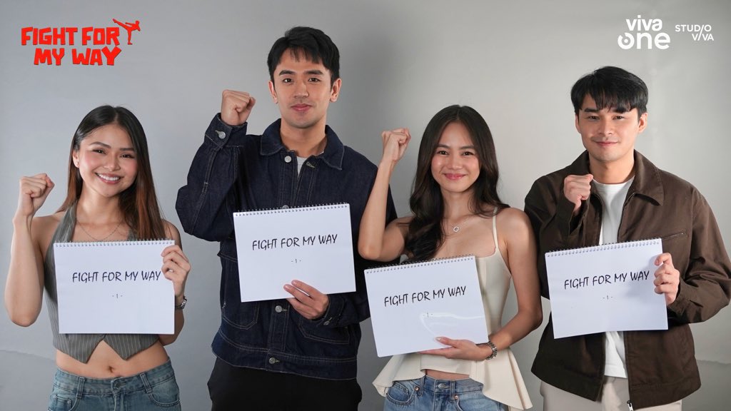 StudioVivaPH's tweet photo. THIS IS ONLY THE BEGINNING!! THE SCRIPTS ARE PREPARED AND THEY'RE READY TO FIGHT!! ✨

Ashtine Olviga, David Licauco, Aubrey Caraan, and Mccoy De Leon in the Korean Adaptation of FIGHT FOR MY WAY!!! 💛🥊

This November 20, only on Viva One.

#FightForMyWay
#FightForMyWayPH https://t.co/XPxzWEQ0nc