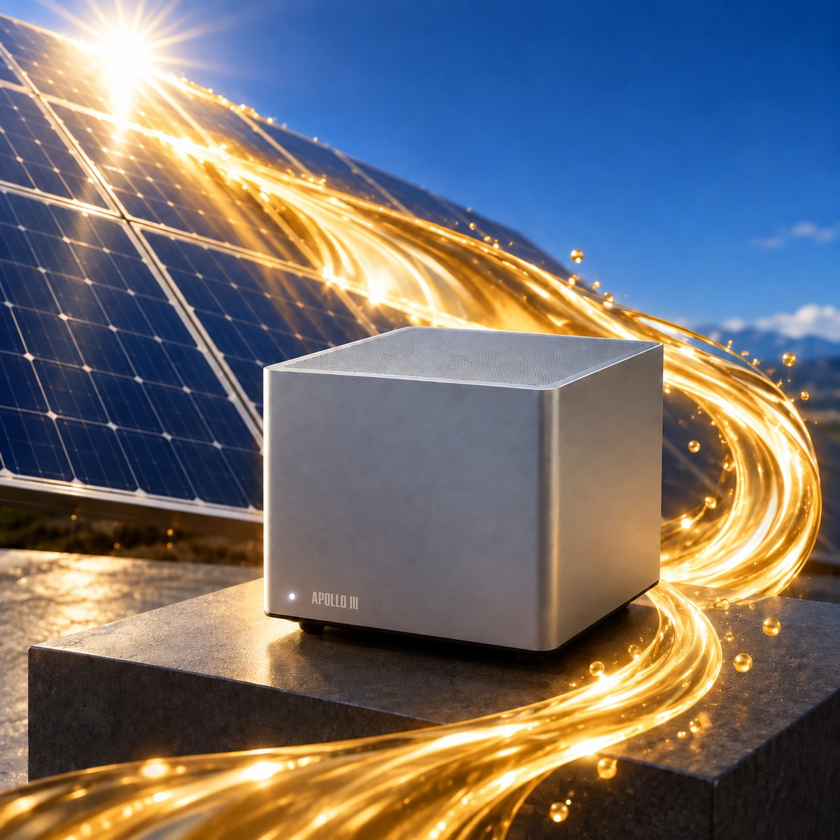 FutureBit's tweet photo. Panels clipping at noon? Put that wasted solar to work mining bitcoin on your own node.
Apollo III — Made in USA. From $899.