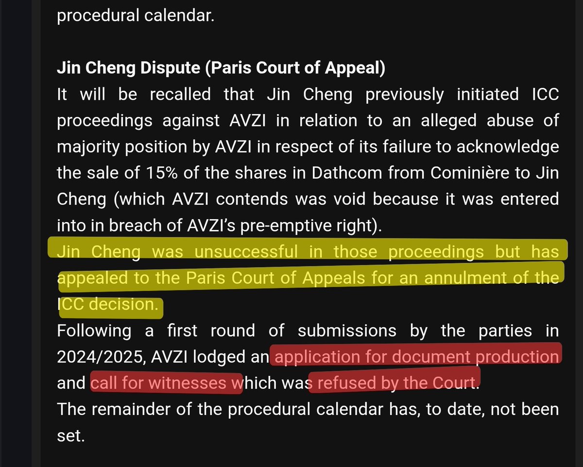 Outcast_North's tweet photo. Paris Court of Appeals usually upholds 90%+ ICC Orders &amp; remands a small portion (<5-10%) for further specifics.

When $AVZ has WON 14 out of 15 ICC decisions, Appeals Court ALREADY knows it's would-be Order &amp; denied AVZ (attached) to save time, cost

Actually, a victory for AVZ https://t.co/Djw0BPp0rj