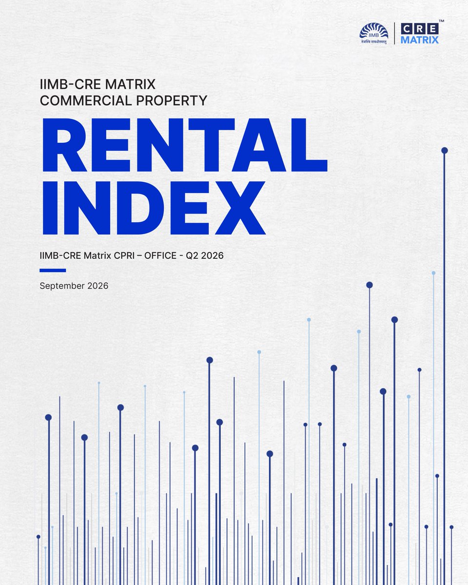 CreMatrix's tweet photo. CRE Matrix and @iimb_official are pleased to present the 7th Edition of the IIMB–CRE Matrix Commercial Property Rental Index (CPRI) Report – Q2 CY'26.  Tap here to download the full report - (https://t.co/qc6eQeYXxH)

#CREMatrix #IIMB #CPRI #CommercialRealEstate https://t.co/DjP7kyHu8c