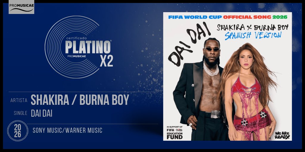 portaldemusica's tweet photo. 🎶 #DiscoDePlatino 💿x2 para DAI DAI de @shakira @burnaboy https://t.co/GhZpuvLVXI