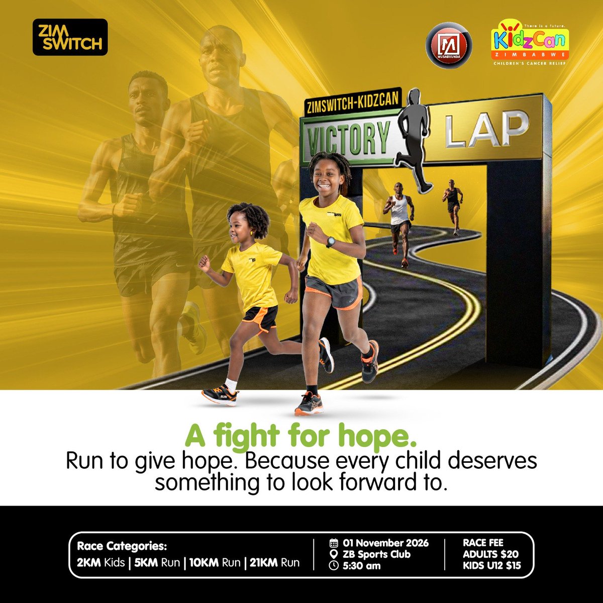 ZimswitchTech's tweet photo. Join us on 1 November for the Zimswitch–KidzCan Victory Lap as we come together to support children and families affected by childhood cancer.

Secure your ticket now: https://t.co/v4r7EEXjcX

#VictoryLap #ZimswitchKidzCan https://t.co/9UDpM5L7QK