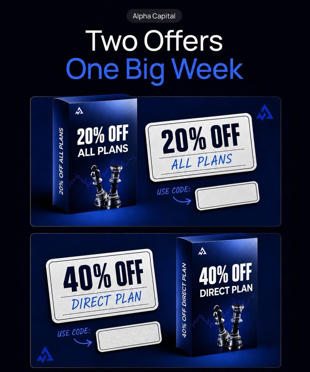 themarketmarker's tweet photo. ALPHA CAPITAL TWO OFFERS, ONE BIG WEEK!

Traders, this is your chance to grab Alpha Capital plans with special discounts:

 20% OFF ALL PLANS
 40% OFF DIRECT PLAN

Use my exclusive code: IBRAHIM50

If you’ve been planning to start your prop-firm journey, check out the offers and choose the plan that fits your trading goals.

 Register https://t.co/n8RSUPyiLj

 Code: IBRAHIM50

Trade smart. Protect your capital. Stay disciplined.
